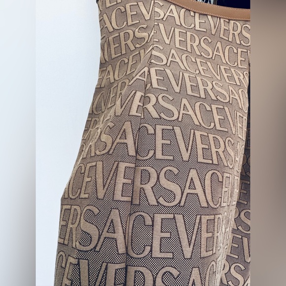 Versace Logo Print Cut Out Monogram Mini Dress Leather Trims IT 40 US 4 $3050 - Picture 15 of 15